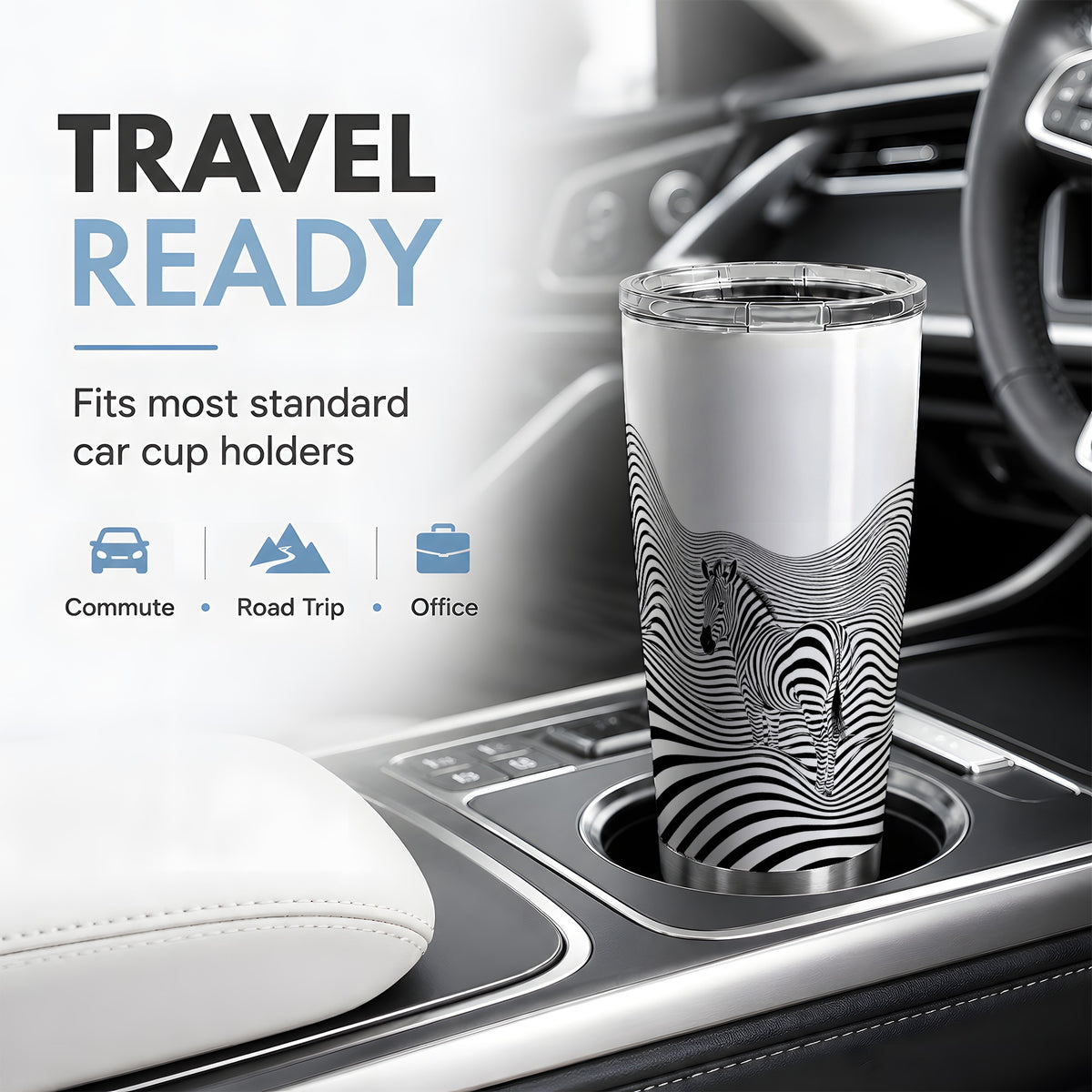 #pl[20oz|Steel] Optical Zebra 20oz Tumbler, Black White Wave Art for Animal Lovers