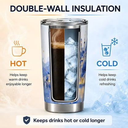 #pl[20oz|Steel] Blue Fantasy City 20oz Tumbler, Watercolor Nightscape Art for City Fans