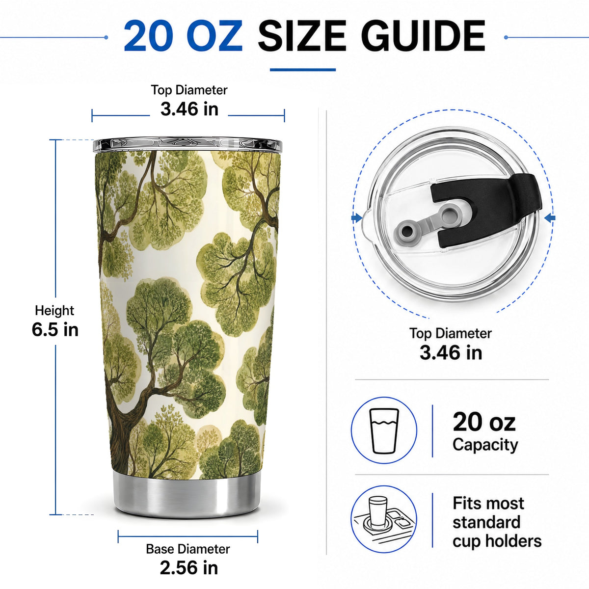 #pl[20oz|Steel] Watercolor Forest 20oz Tumbler, Botanical Tree Art for Nature Fans