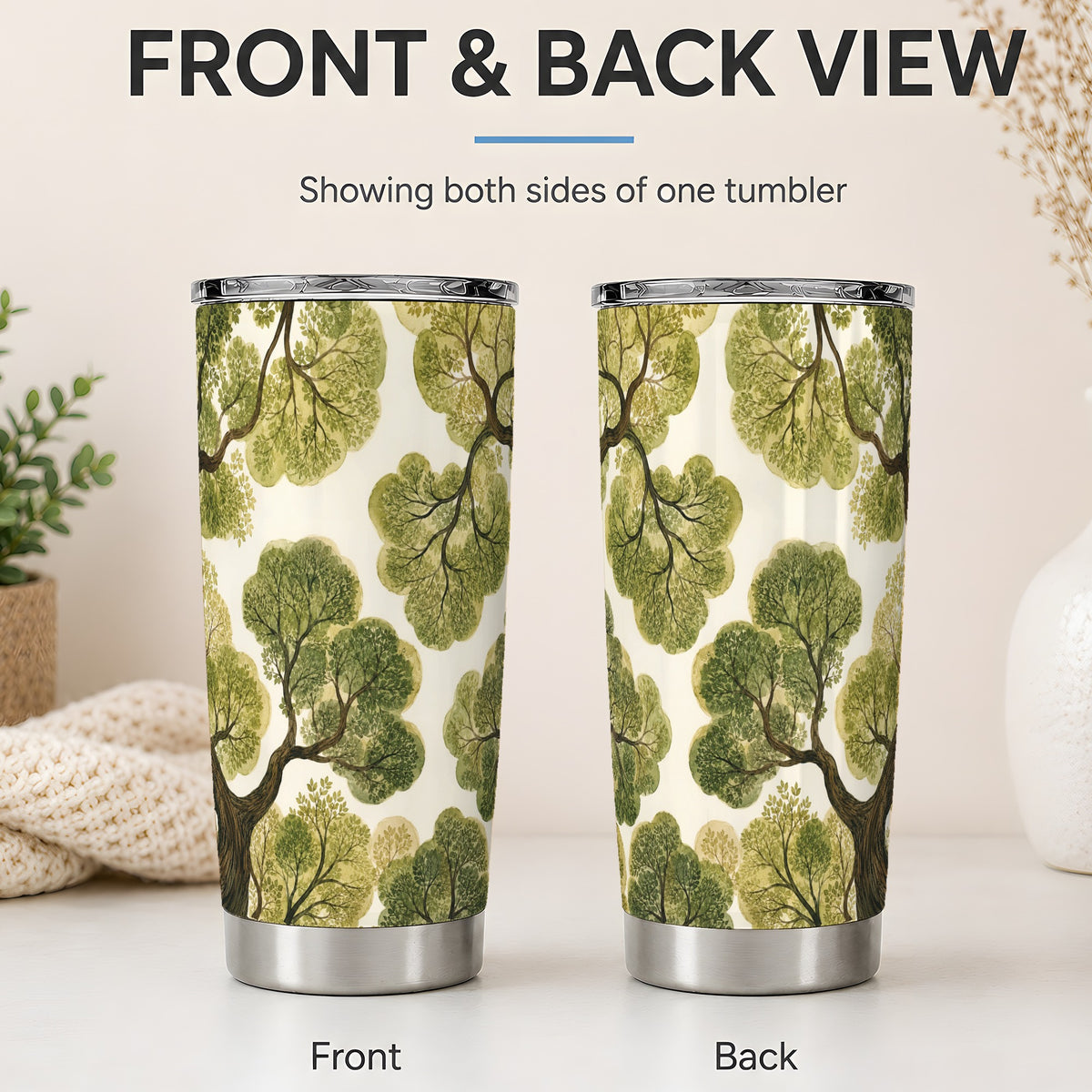#pl[20oz|Steel] Watercolor Forest 20oz Tumbler, Botanical Tree Art for Nature Fans
