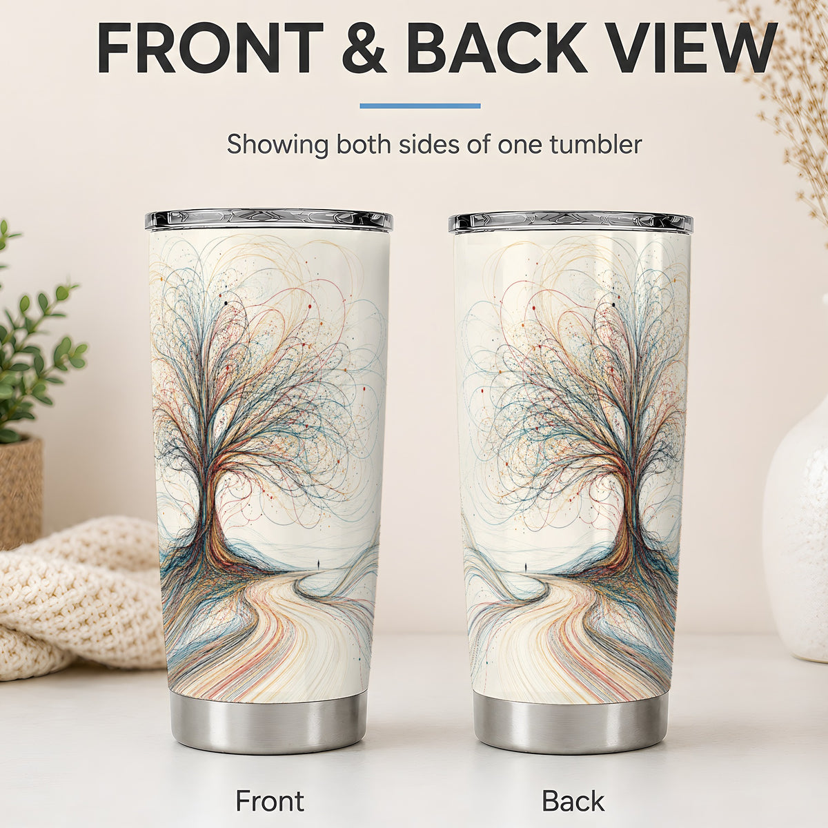 #pl[20oz|Steel] Abstract Tree 20oz Tumbler, Flowing Line Art for Modern Decor Fans