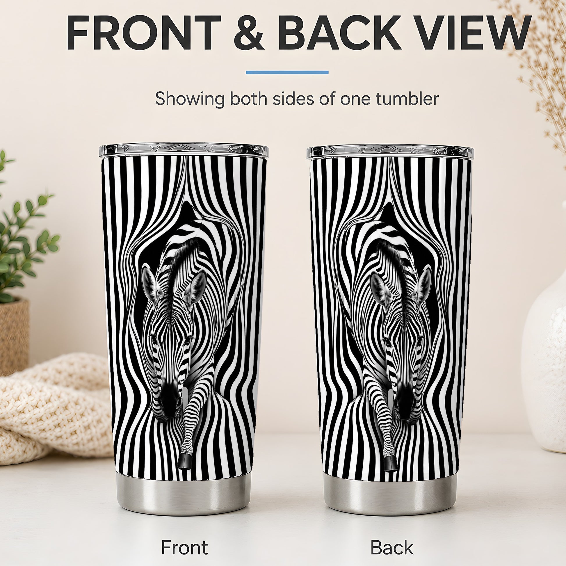 #pl[20oz|Steel] Optical Zebra 20oz Tumbler, Black White Animal Art for Zebra Fans