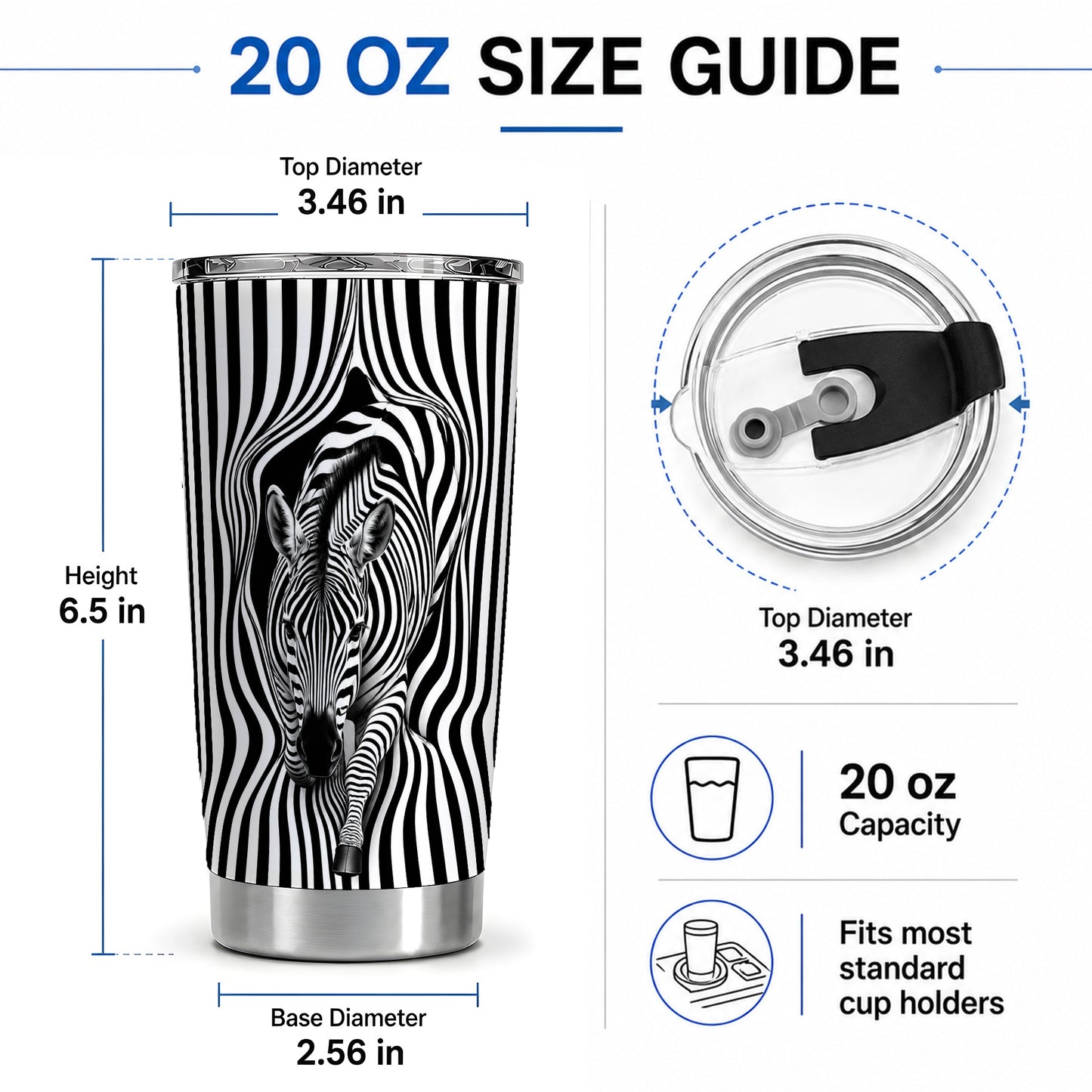 #pl[20oz|Steel] Optical Zebra 20oz Tumbler, Black White Animal Art for Zebra Fans