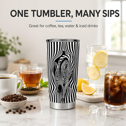 #pl[20oz|Steel] Optical Zebra 20oz Tumbler, Black White Animal Art for Zebra Fans