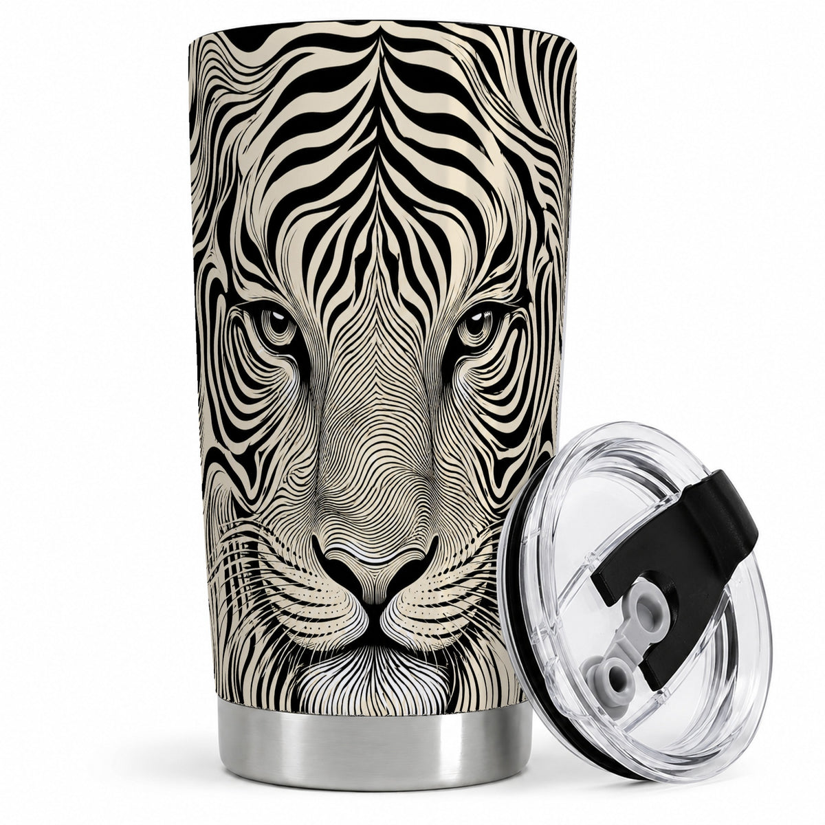 Optical Tiger 20oz Tumbler, Monochrome Flowing Line Art for Tiger Fans