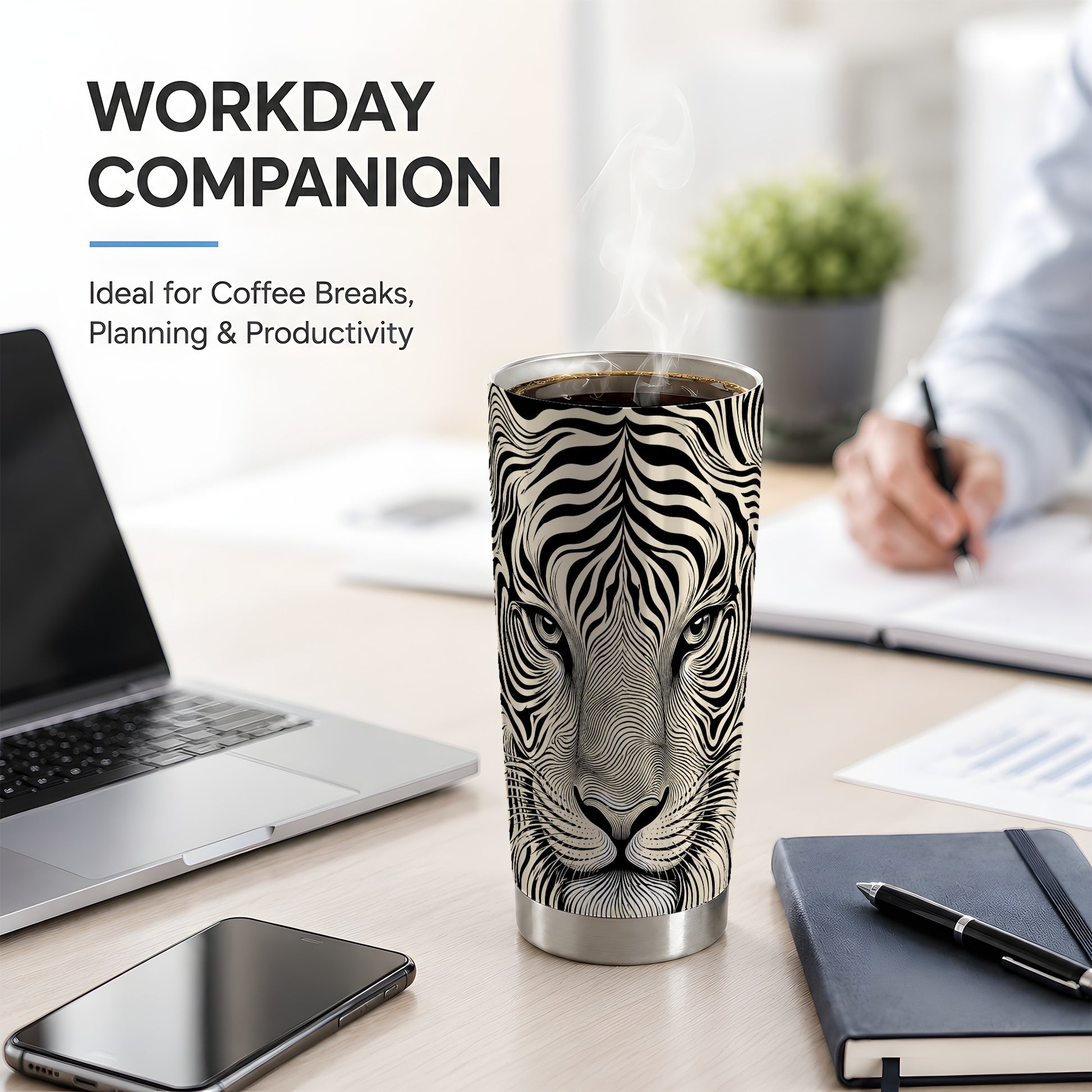 #pl[20oz|Steel] Optical Tiger 20oz Tumbler, Monochrome Flowing Line Art for Tiger Fans