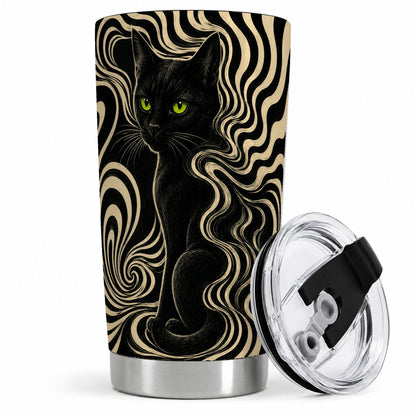 Black Cat Swirl 20oz Tumbler, Green Eye Optical Art for Cat Lovers