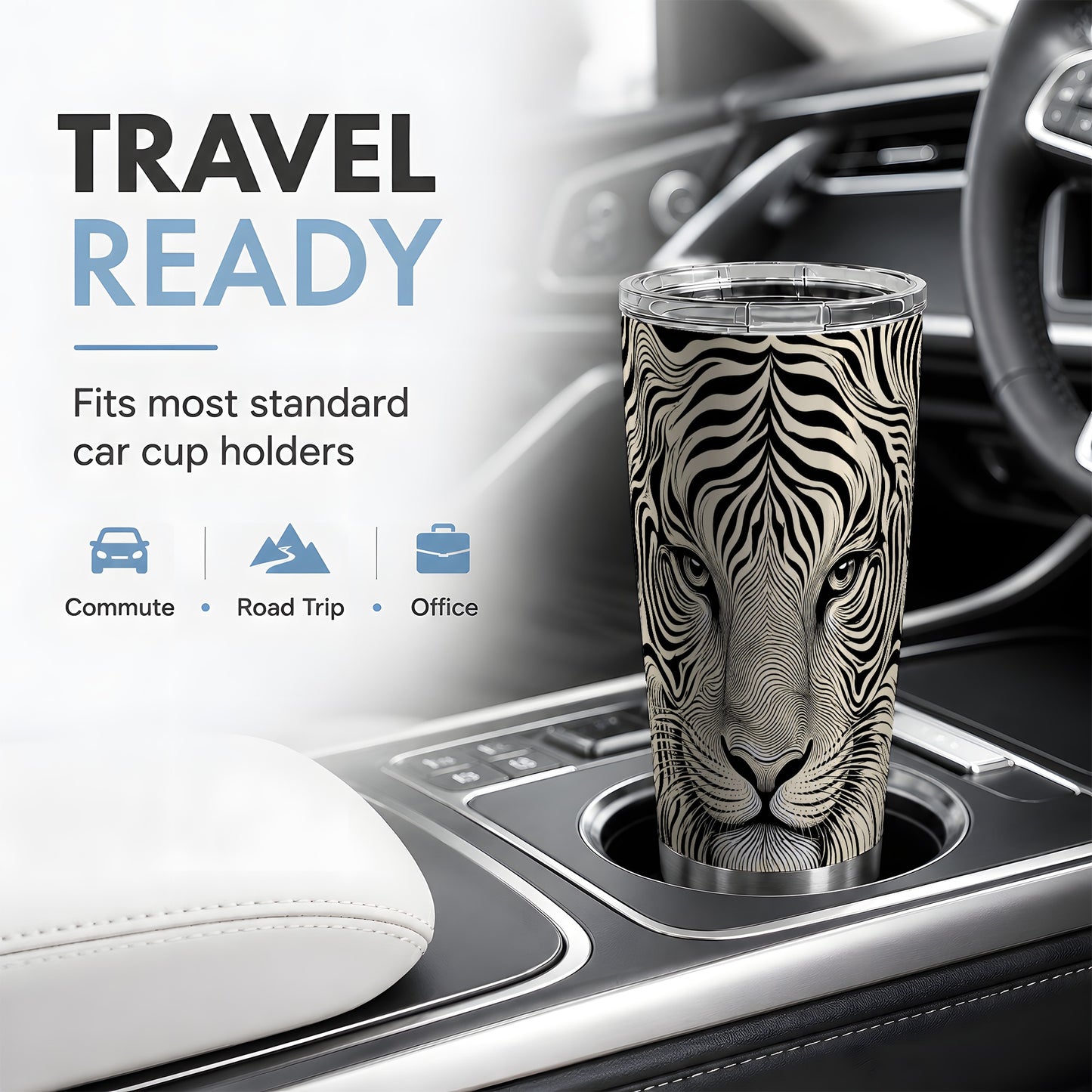 #pl[20oz|Steel] Optical Tiger 20oz Tumbler, Monochrome Flowing Line Art for Tiger Fans