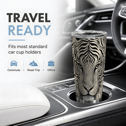 #pl[20oz|Steel] Optical Tiger 20oz Tumbler, Monochrome Flowing Line Art for Tiger Fans
