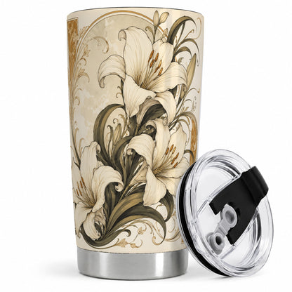 Vintage Lily 20oz Tumbler, Art Nouveau Floral Design for Flower Fans