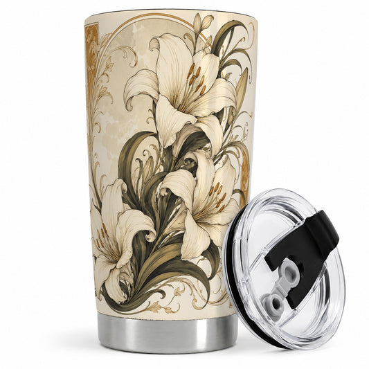 Vintage Lily 20oz Tumbler, Art Nouveau Floral Design for Flower Fans
