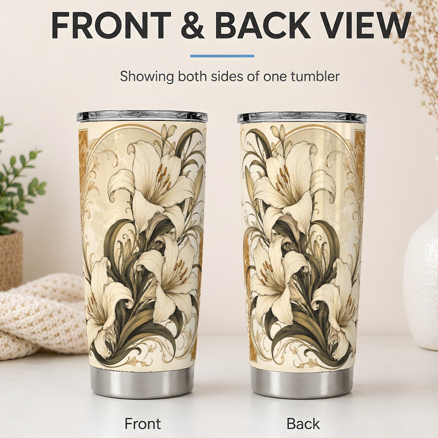 #pl[20oz|Steel] Vintage Lily 20oz Tumbler, Art Nouveau Floral Design for Flower Fans