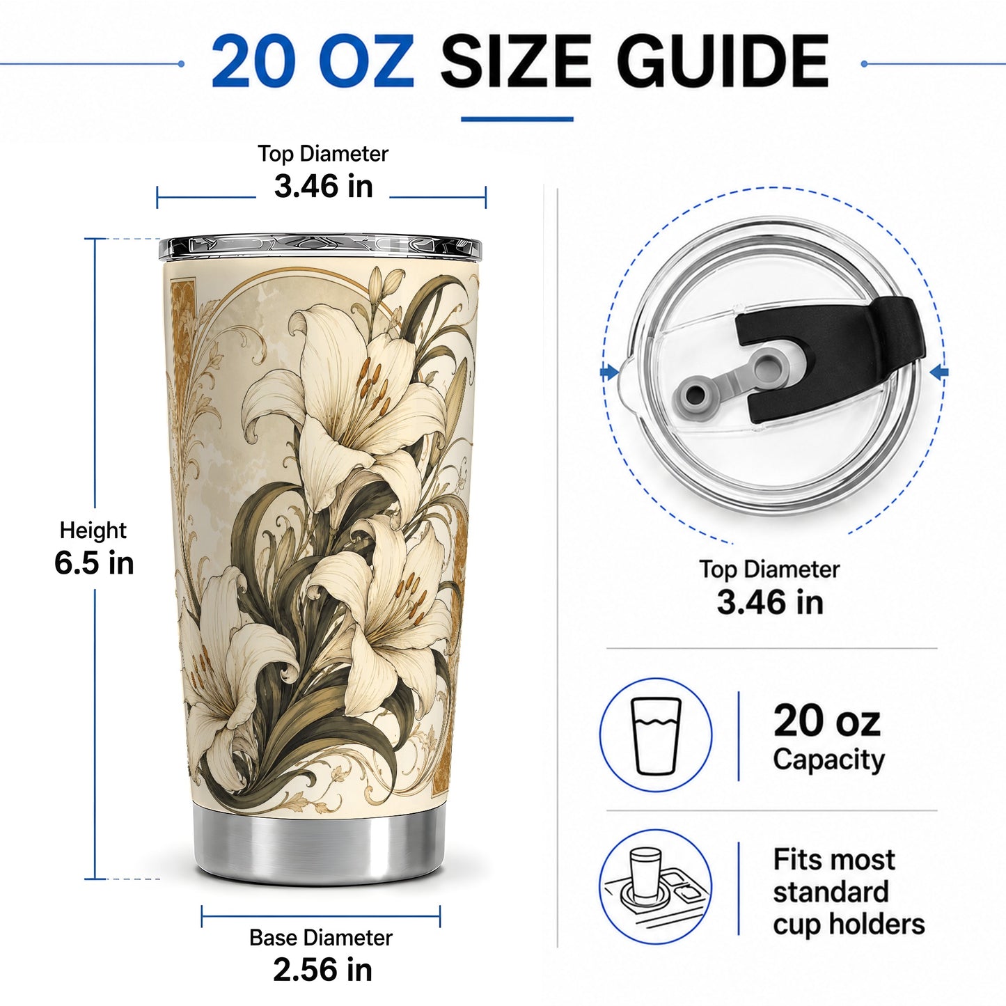 #pl[20oz|Steel] Vintage Lily 20oz Tumbler, Art Nouveau Floral Design for Flower Fans
