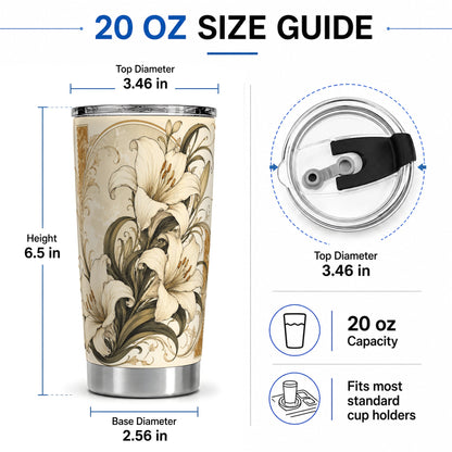 #pl[20oz|Steel] Vintage Lily 20oz Tumbler, Art Nouveau Floral Design for Flower Fans