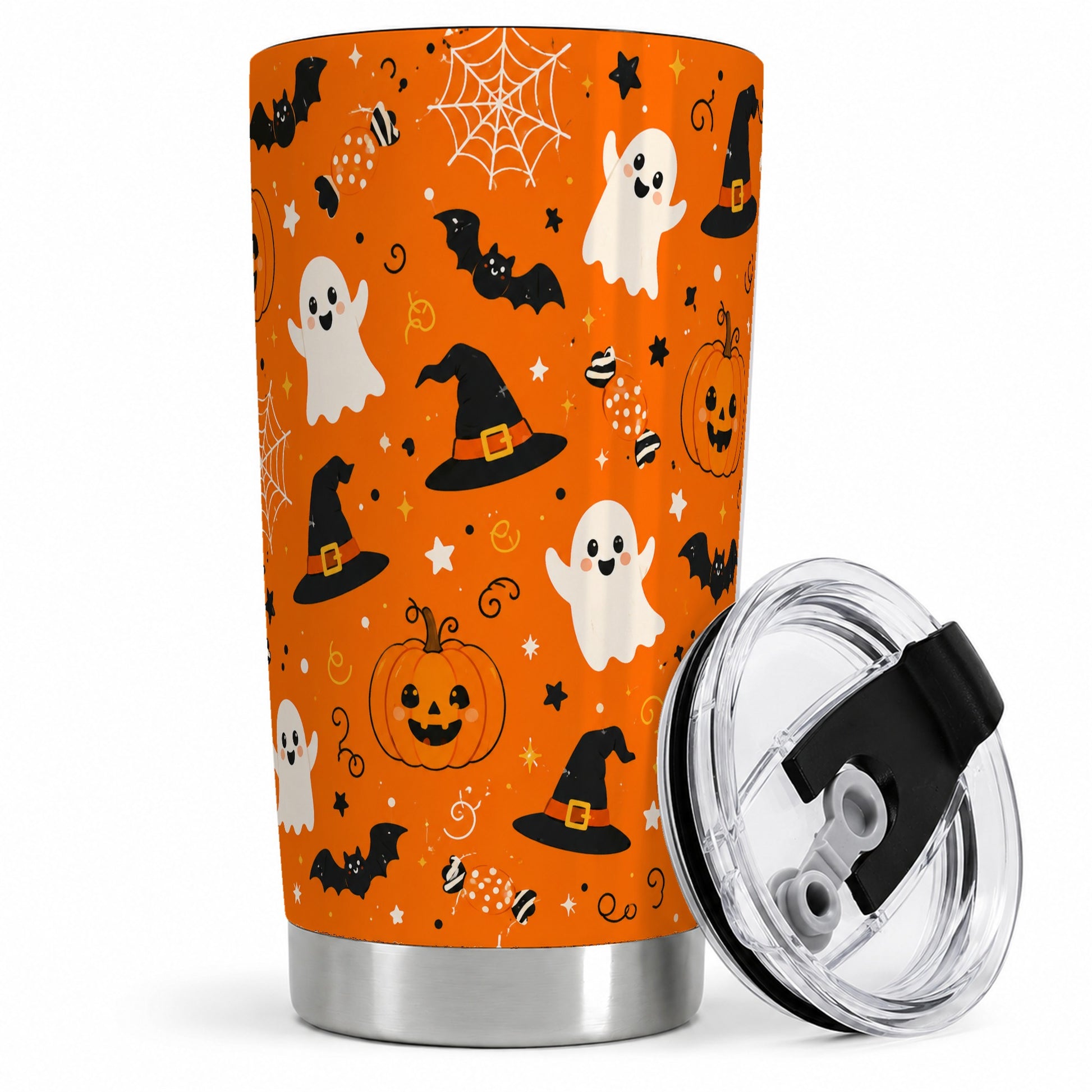 Cute Halloween 20oz Tumbler, Ghost Pumpkin Bat Pattern for Fall Fans