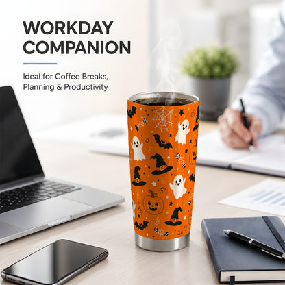 #pl[20oz|Steel] Cute Halloween 20oz Tumbler, Ghost Pumpkin Bat Pattern for Fall Fans