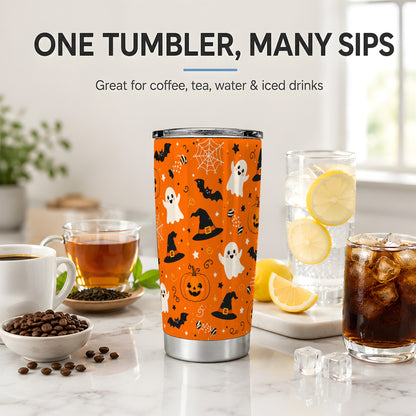 #pl[20oz|Steel] Cute Halloween 20oz Tumbler, Ghost Pumpkin Bat Pattern for Fall Fans