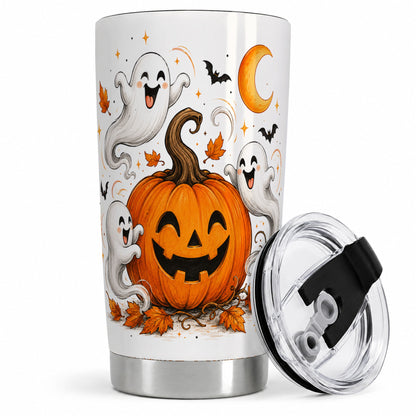 Cute Pumpkin Ghost 20oz Tumbler, Halloween Art for Autumn Season Fans