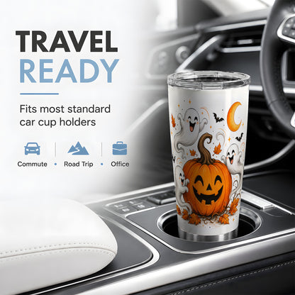 #pl[20oz|Steel] Cute Pumpkin Ghost 20oz Tumbler, Halloween Art for Autumn Season Fans