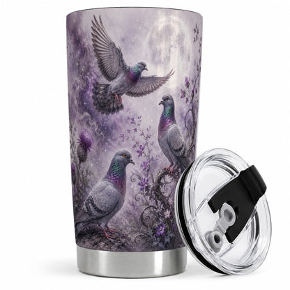 Purple Pigeon 20oz Tumbler, Moonlit Floral Bird Art for Bird Fans