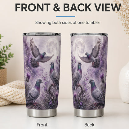 #pl[20oz|Steel] Purple Pigeon 20oz Tumbler, Moonlit Floral Bird Art for Bird Fans