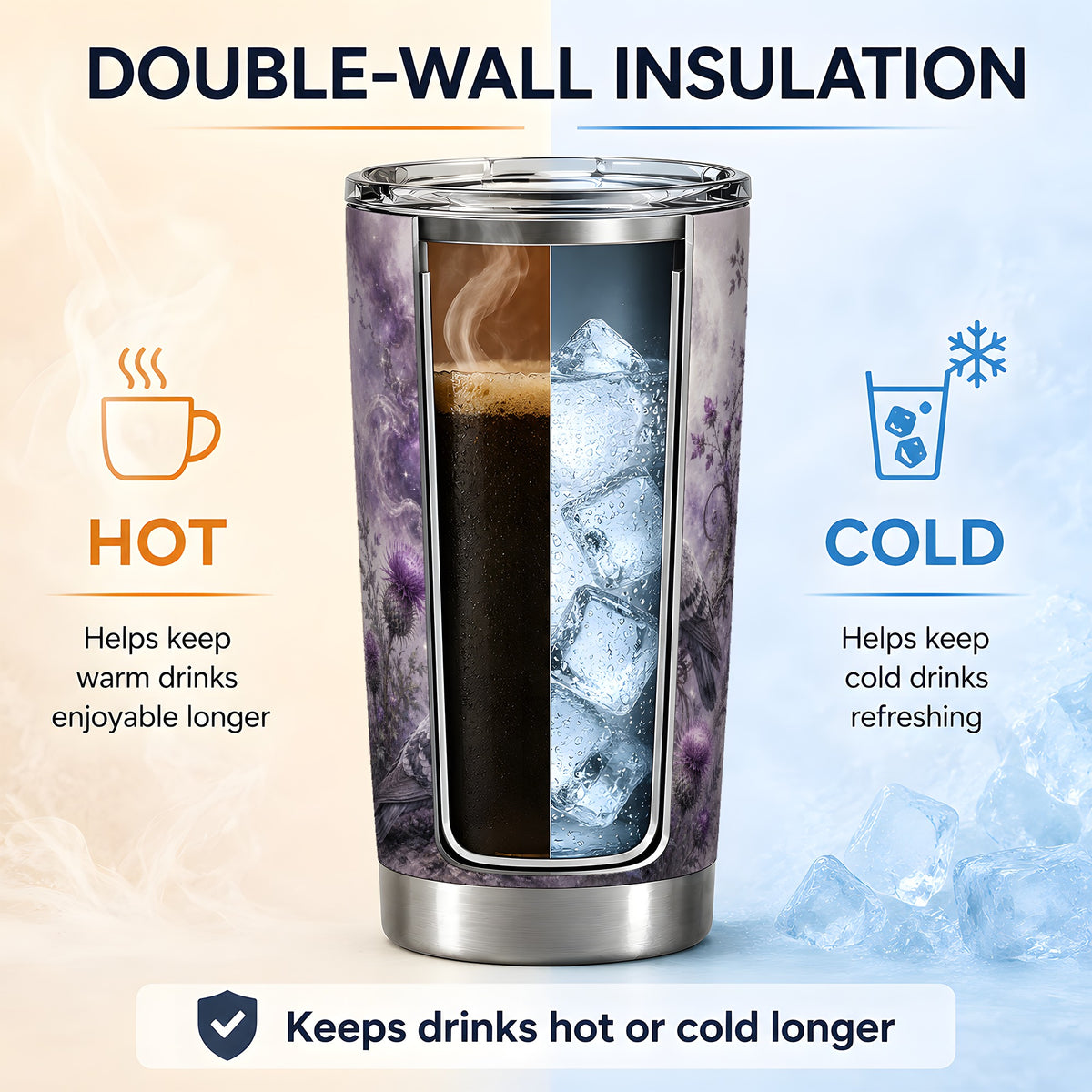 #pl[20oz|Steel] Purple Pigeon 20oz Tumbler, Moonlit Floral Bird Art for Bird Fans
