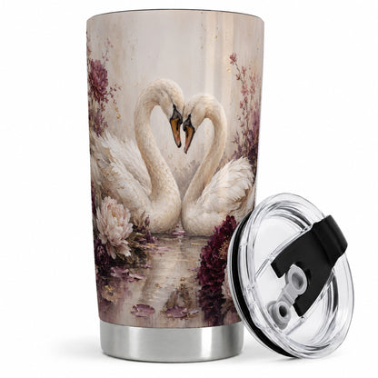 Romantic Swans 20oz Tumbler, Floral Water Art for Romantic Decor Fans