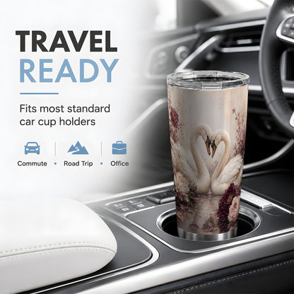 #pl[20oz|Steel] Romantic Swans 20oz Tumbler, Floral Water Art for Romantic Decor Fans