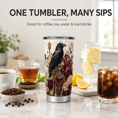 #pl[20oz|Steel] Gothic Raven Tumbler, 20oz Stainless Steel Tumbler with Rose Artwork