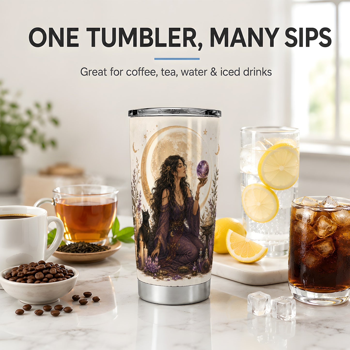 #pl[20oz|Steel] Mystic Fortune Teller Tumbler, 20oz Stainless Steel Tumbler with Moon Art