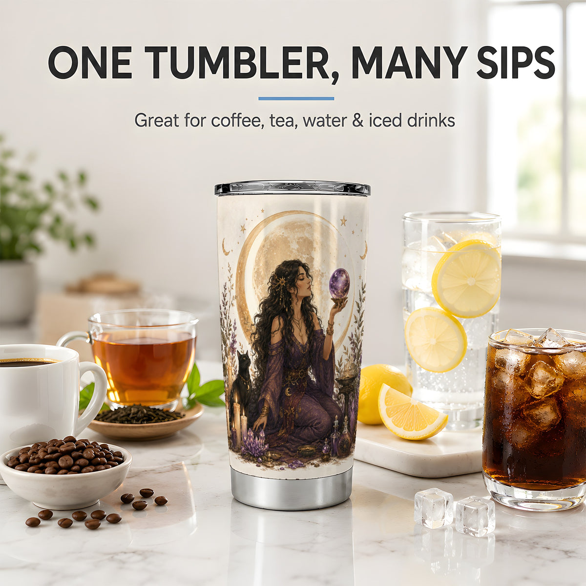 #pl[20oz|Steel] Mystic Fortune Teller Tumbler, 20oz Stainless Steel Tumbler with Moon Art