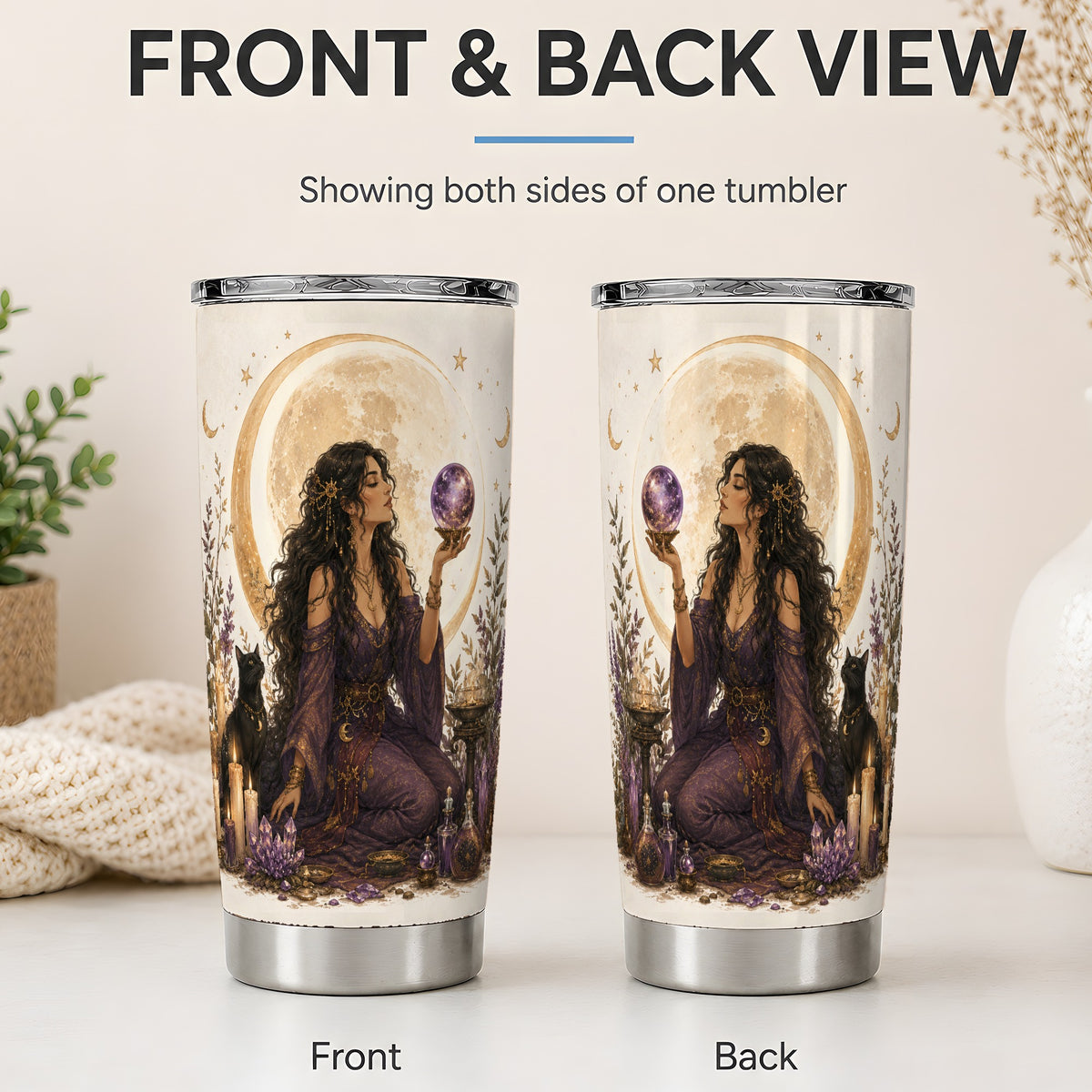#pl[20oz|Steel] Mystic Fortune Teller Tumbler, 20oz Stainless Steel Tumbler with Moon Art