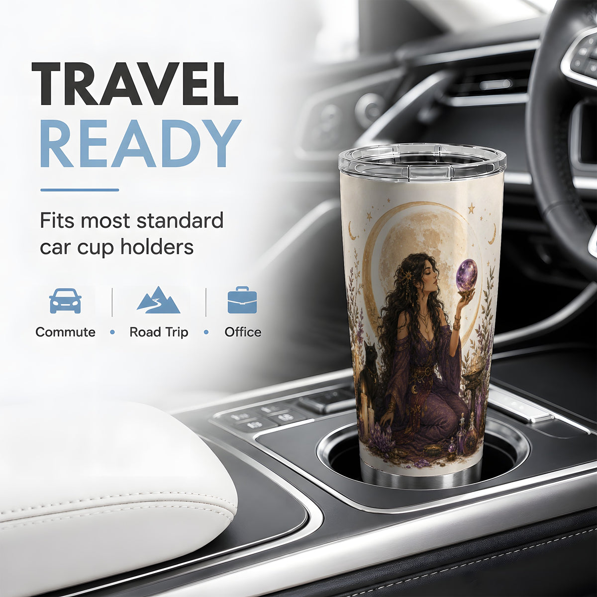 #pl[20oz|Steel] Mystic Fortune Teller Tumbler, 20oz Stainless Steel Tumbler with Moon Art