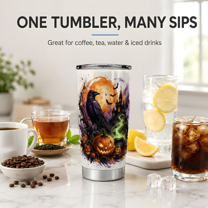 #pl[20oz|Steel] Halloween Raven Tumbler, 20oz Stainless Steel Tumbler with Pumpkin Art