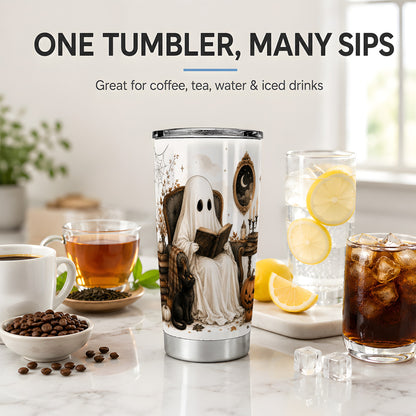 #pl[20oz|Steel] Cozy Ghost Reader Tumbler, 20oz Stainless Steel Tumbler with Book Art