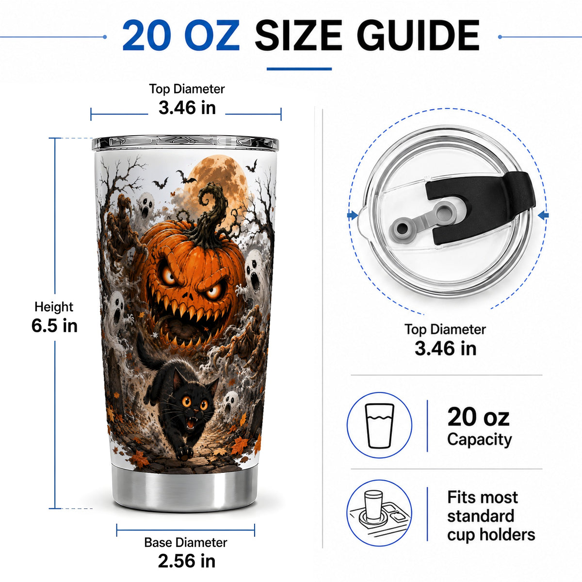 #pl[20oz|Steel] Scary Pumpkin Tumbler, 20oz Stainless Steel Tumbler with Ghost Art