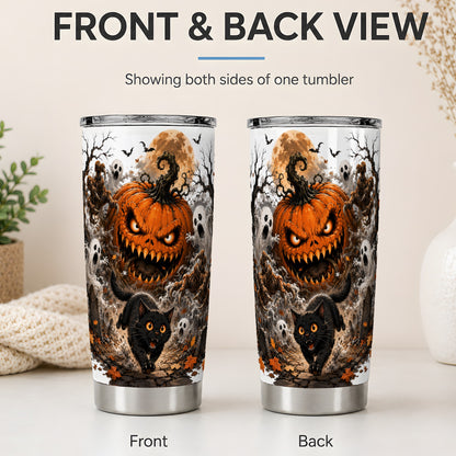 #pl[20oz|Steel] Scary Pumpkin Tumbler, 20oz Stainless Steel Tumbler with Ghost Art