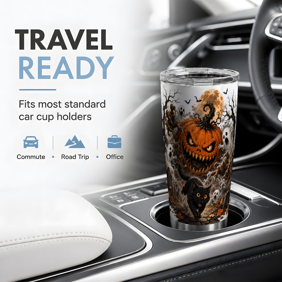 #pl[20oz|Steel] Scary Pumpkin Tumbler, 20oz Stainless Steel Tumbler with Ghost Art