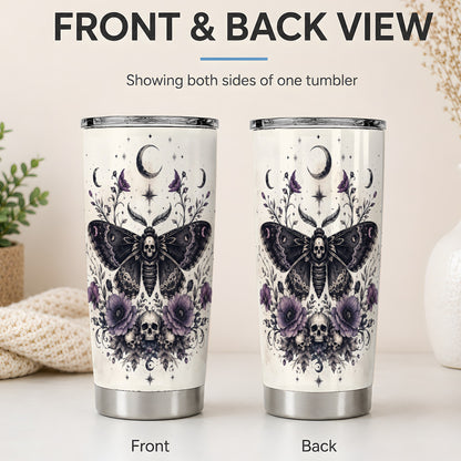 #pl[20oz|Steel] Death Moth Skull Tumbler, 20oz Stainless Steel Tumbler with Floral Art