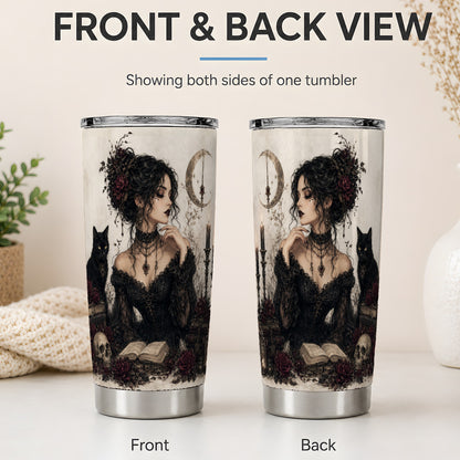 #pl[20oz|Steel] Gothic Witch Tumbler, 20oz Stainless Steel Tumbler with Black Cat Art