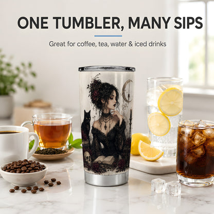 #pl[20oz|Steel] Gothic Witch Tumbler, 20oz Stainless Steel Tumbler with Black Cat Art