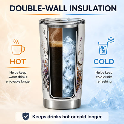 #pl[20oz|Steel] Raven Moon Tumbler, 20oz Stainless Steel Tumbler with Autumn Floral Art
