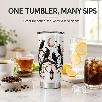 #pl[20oz|Steel] Witchy Raven Tumbler, 20oz Stainless Steel Tumbler with Branch Art
