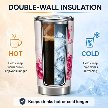 #pl[20oz|Steel] Pink Ribbon Floral Tumbler, 20oz Stainless Steel Tumbler with Rose Art