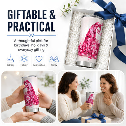 #pl[20oz|Steel] Pink Ribbon Floral Tumbler, 20oz Stainless Steel Tumbler with Rose Art