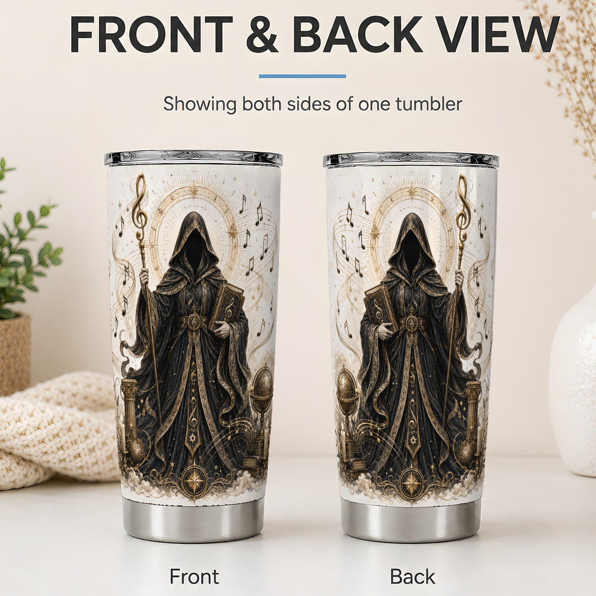 #pl[20oz|Steel] Mystic Music Tumbler, 20oz Stainless Steel Tumbler with Hooded Art