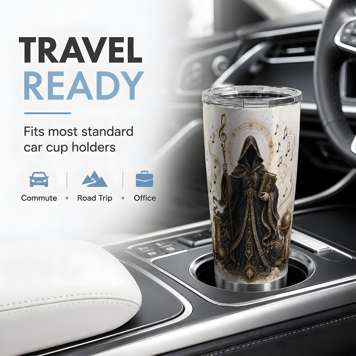 #pl[20oz|Steel] Mystic Music Tumbler, 20oz Stainless Steel Tumbler with Hooded Art