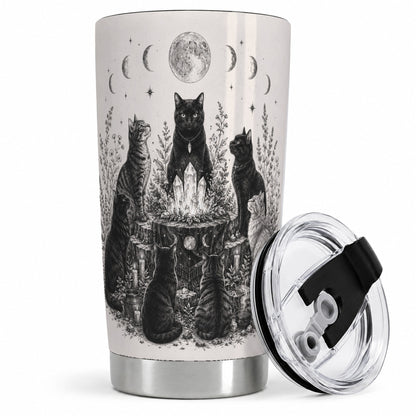 Mystic Cat Moon Tumbler, 20oz Stainless Steel Tumbler with Crystal Art