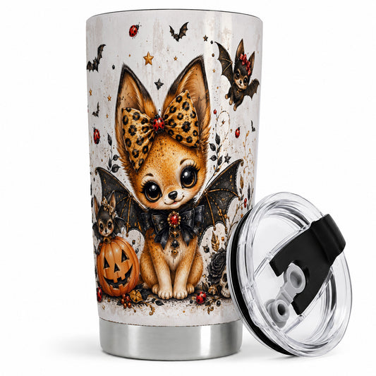 Cute Halloween Fox Tumbler, 20oz Stainless Steel Tumbler with Pumpkin Art