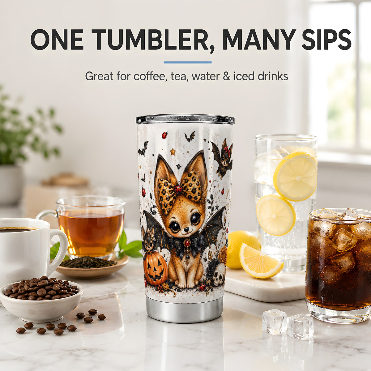 #pl[20oz|Steel] Cute Halloween Fox Tumbler, 20oz Stainless Steel Tumbler with Pumpkin Art